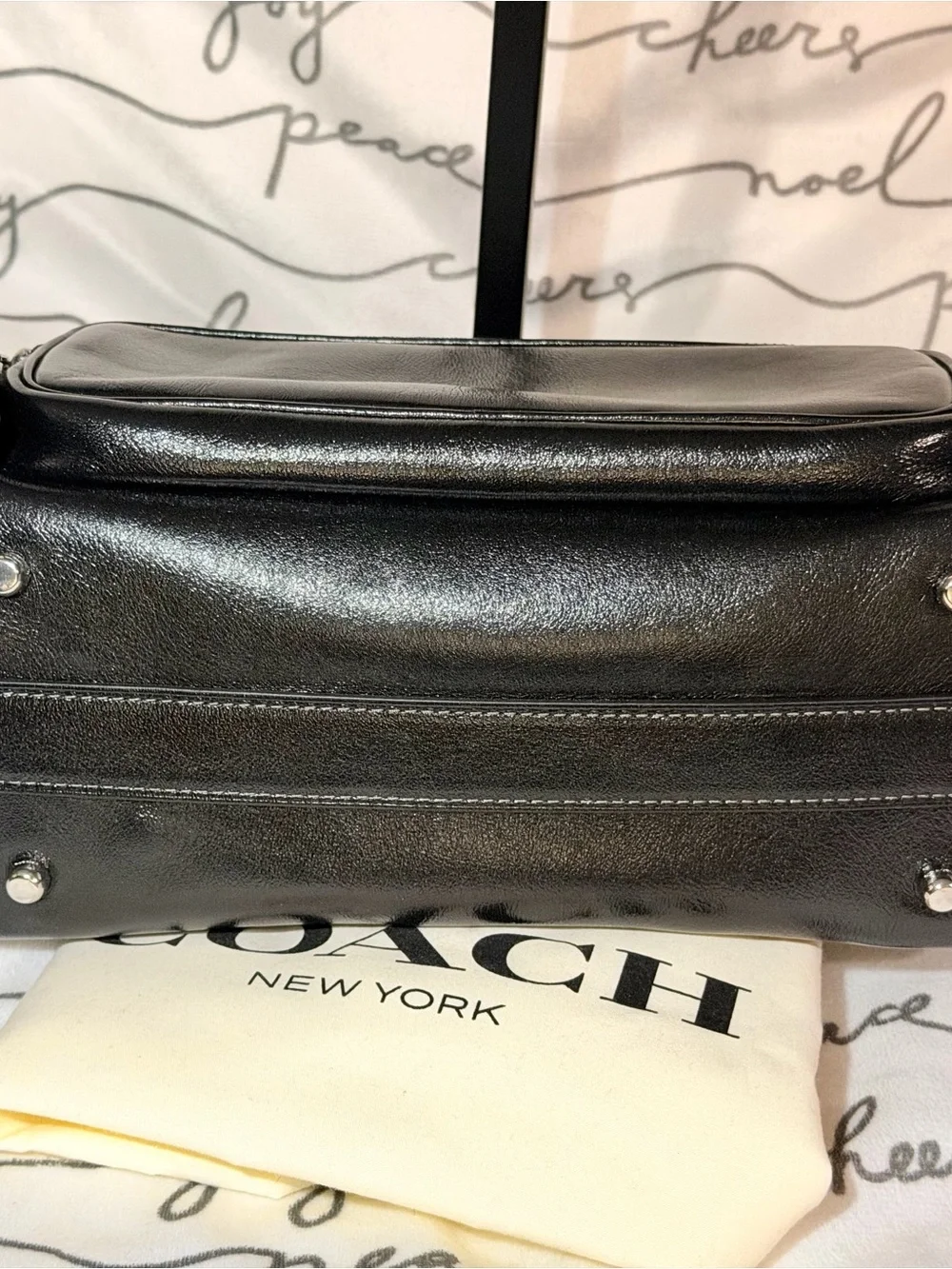 Coach Compass 25 with Pockets in Black Glazed Leather NWT